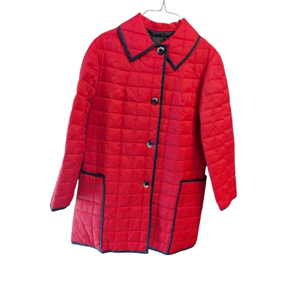 Vintage White Bear of St Paul Red Navy 1970's Quilted Button Puffer Coat Small